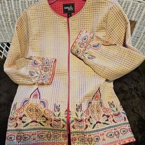 Rara Avis by Iris Apfel Embroidered Long Sleeve Quilted Short Jacket Sz M